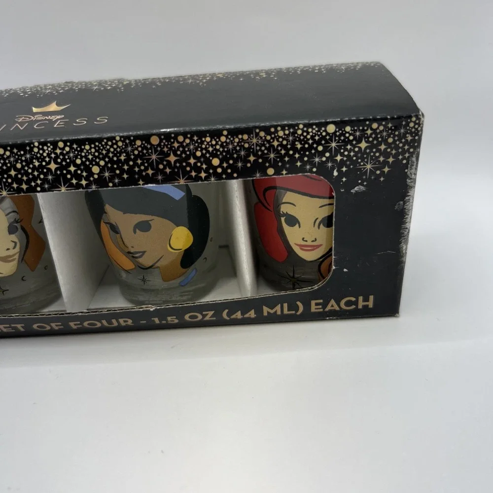 Disney Princess Shot Glassware Set of‎ 4 Glasses Cinderella Belle Ariel Jasmine